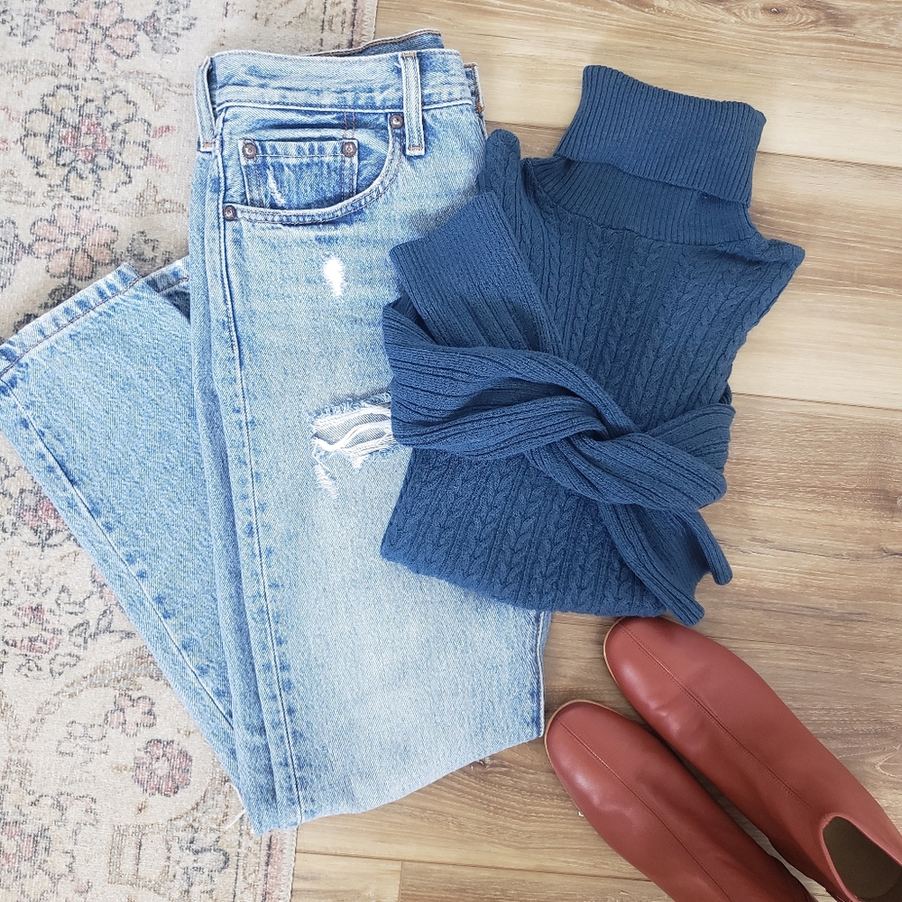 Teal Blue Turtleneck Sweater